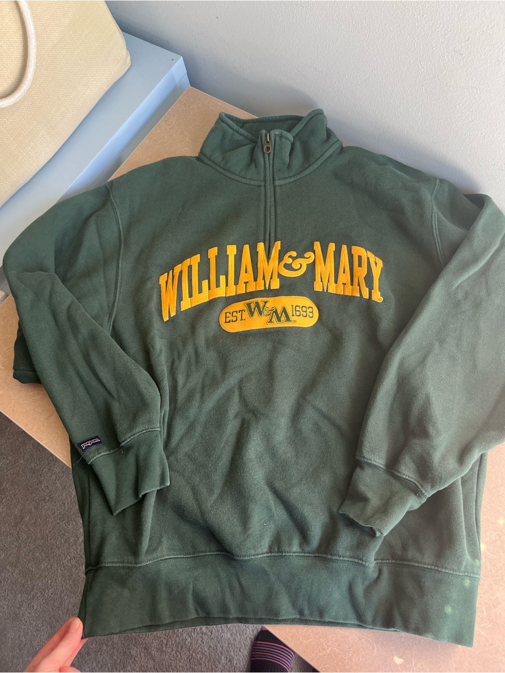 Jansport William & Mary Forest Green Quarter-Zip with Yellow Embroidery